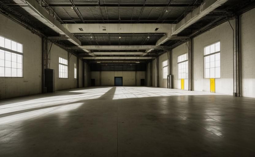 Eerie Empty Warehouse in Film Noir Style