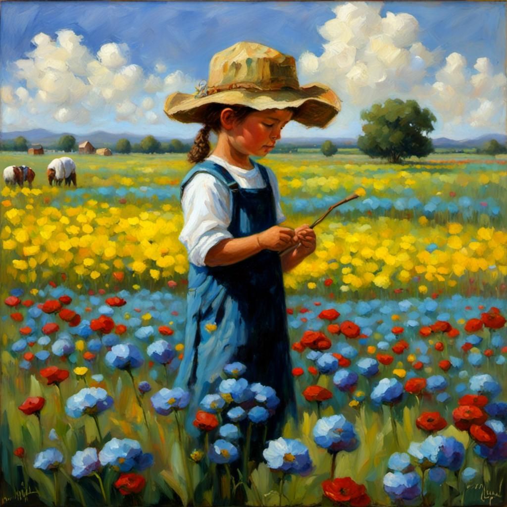 Bucolic Flower Field Oil Painting