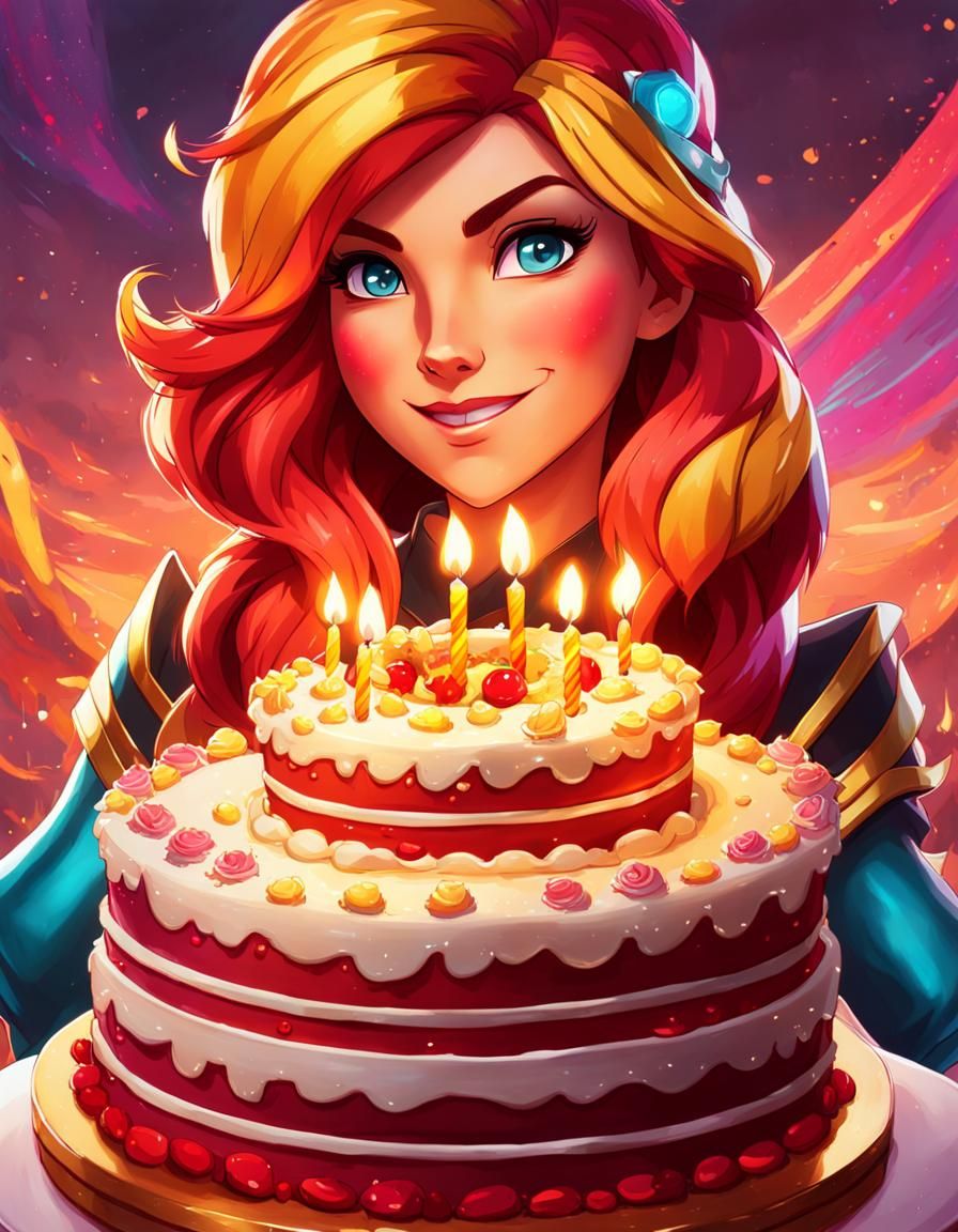 Sunset Shimmer Birthday Portrait in Art Nouveau Style