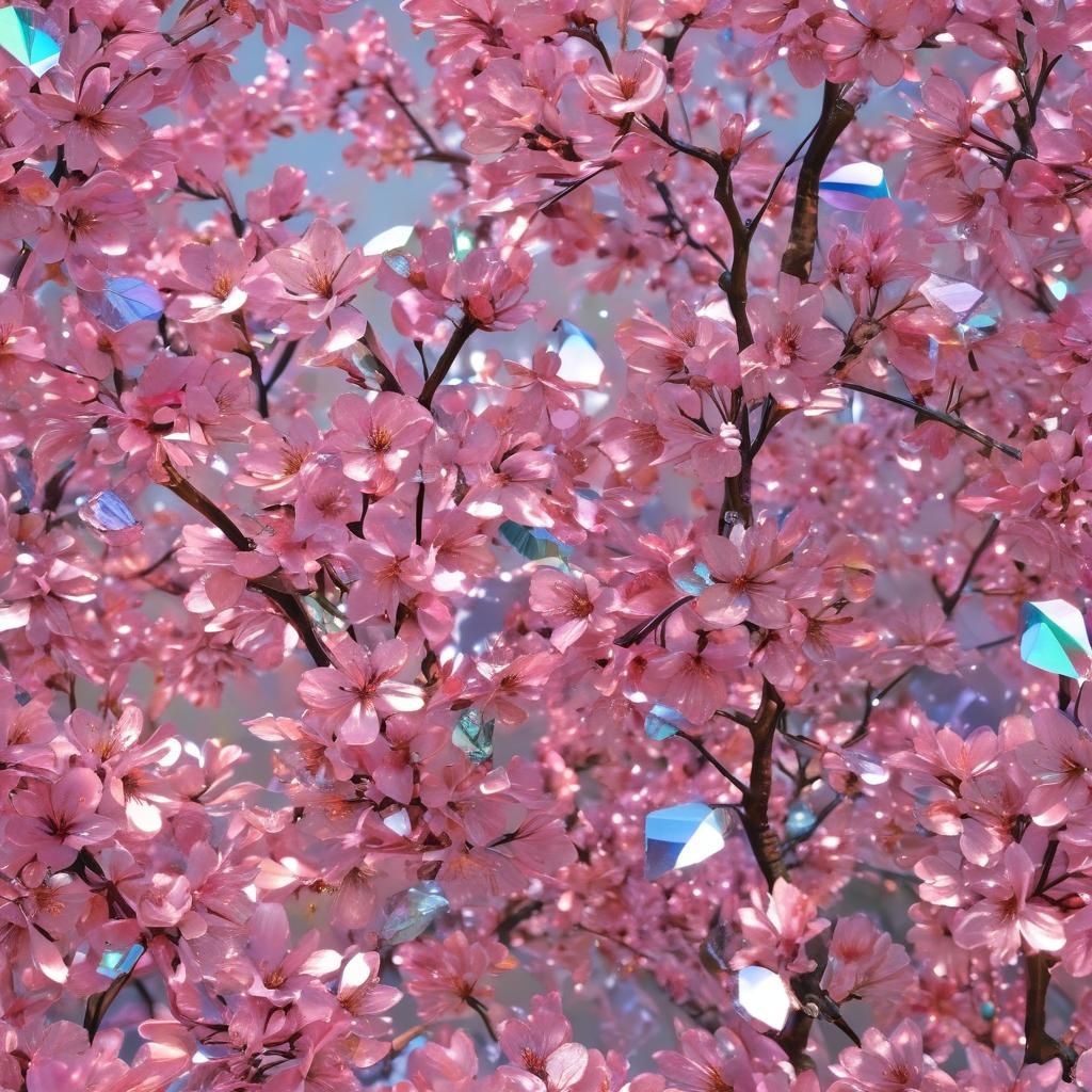 Iridescent Crystal Cherry Blossoms in Jeweled Garden