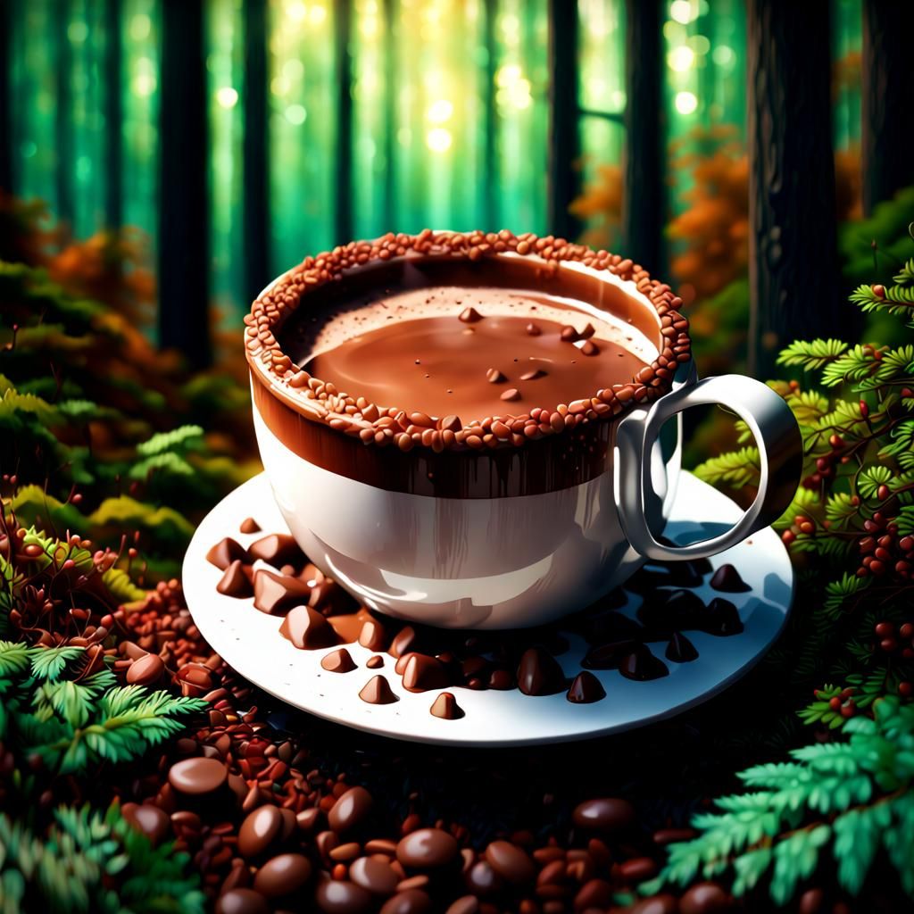 Maximalist Hot Chocolate Cup in Forest Illustration