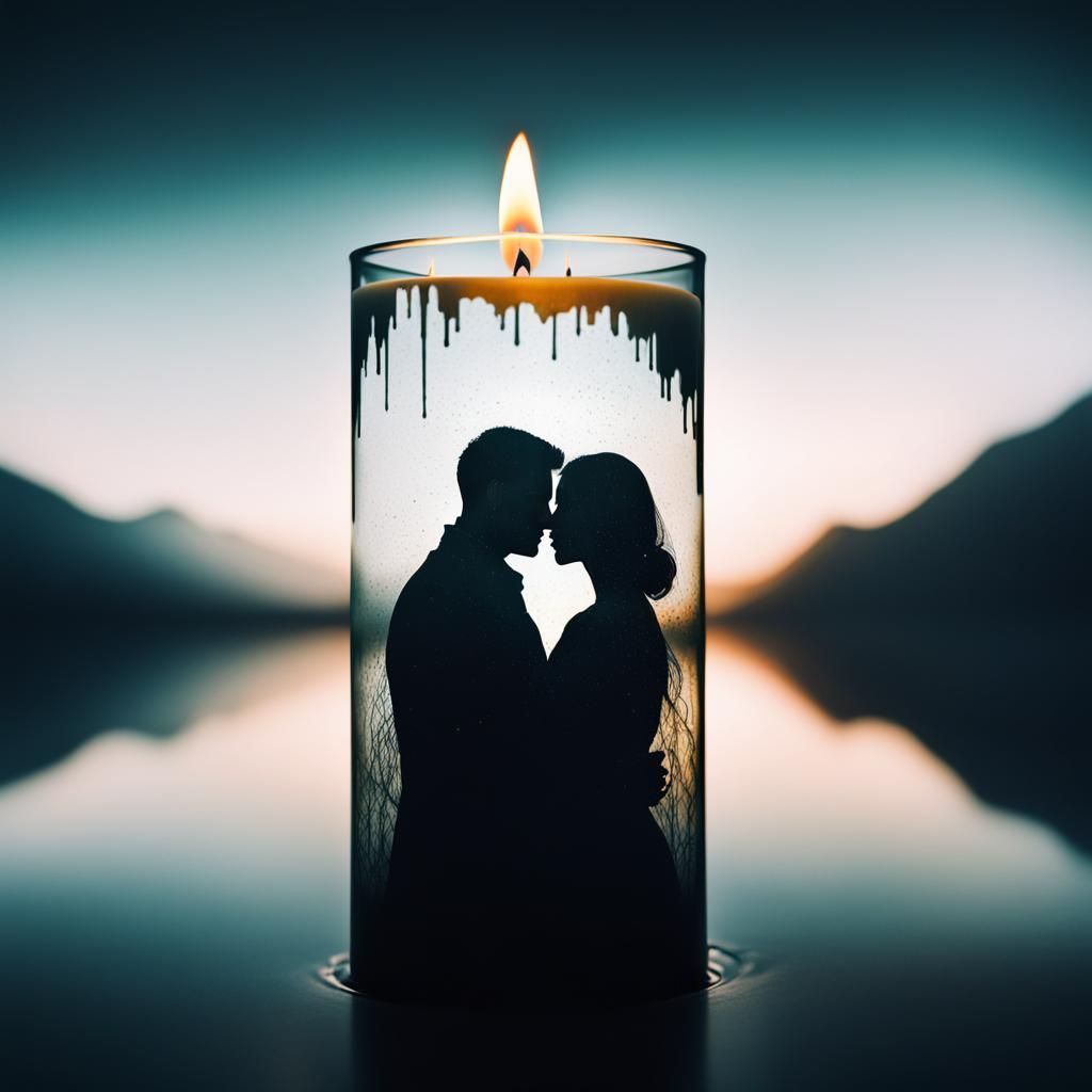 Double Exposure: Candle and Lovers in Soft Light
