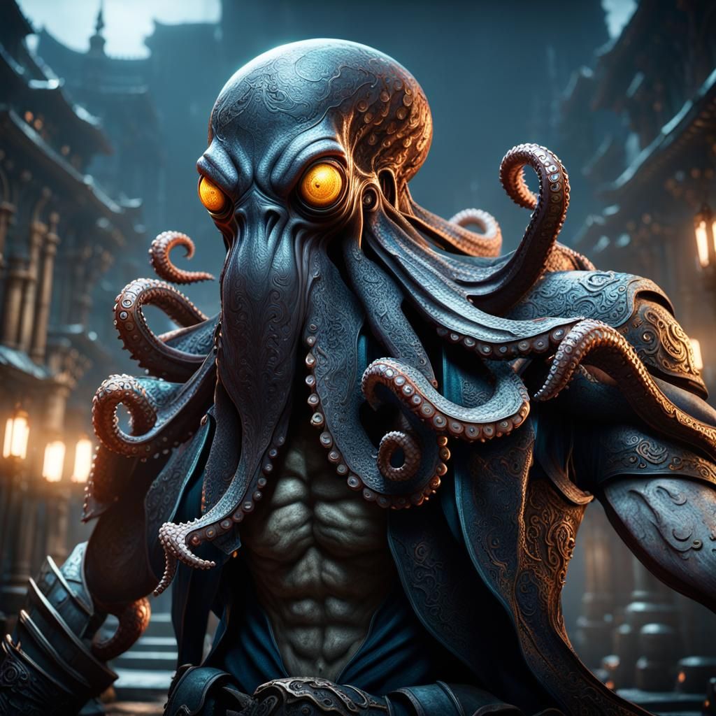 Octopus Assassin in 3D Game Cinematic Style