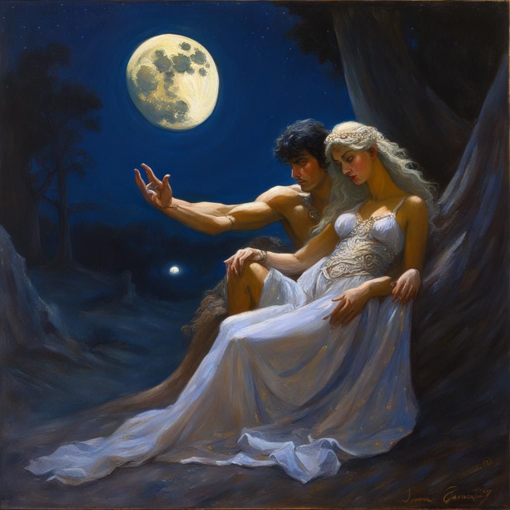 Endymion and Selene in Oil Painting Style