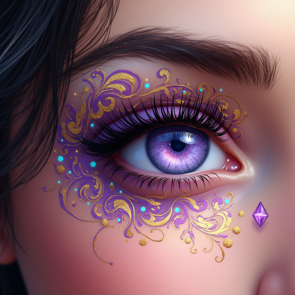 Eye with Henna Art and Diamond Tear