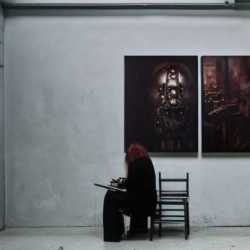 Dark Fantasy AI Painter in Beksinski Giger Style Studio