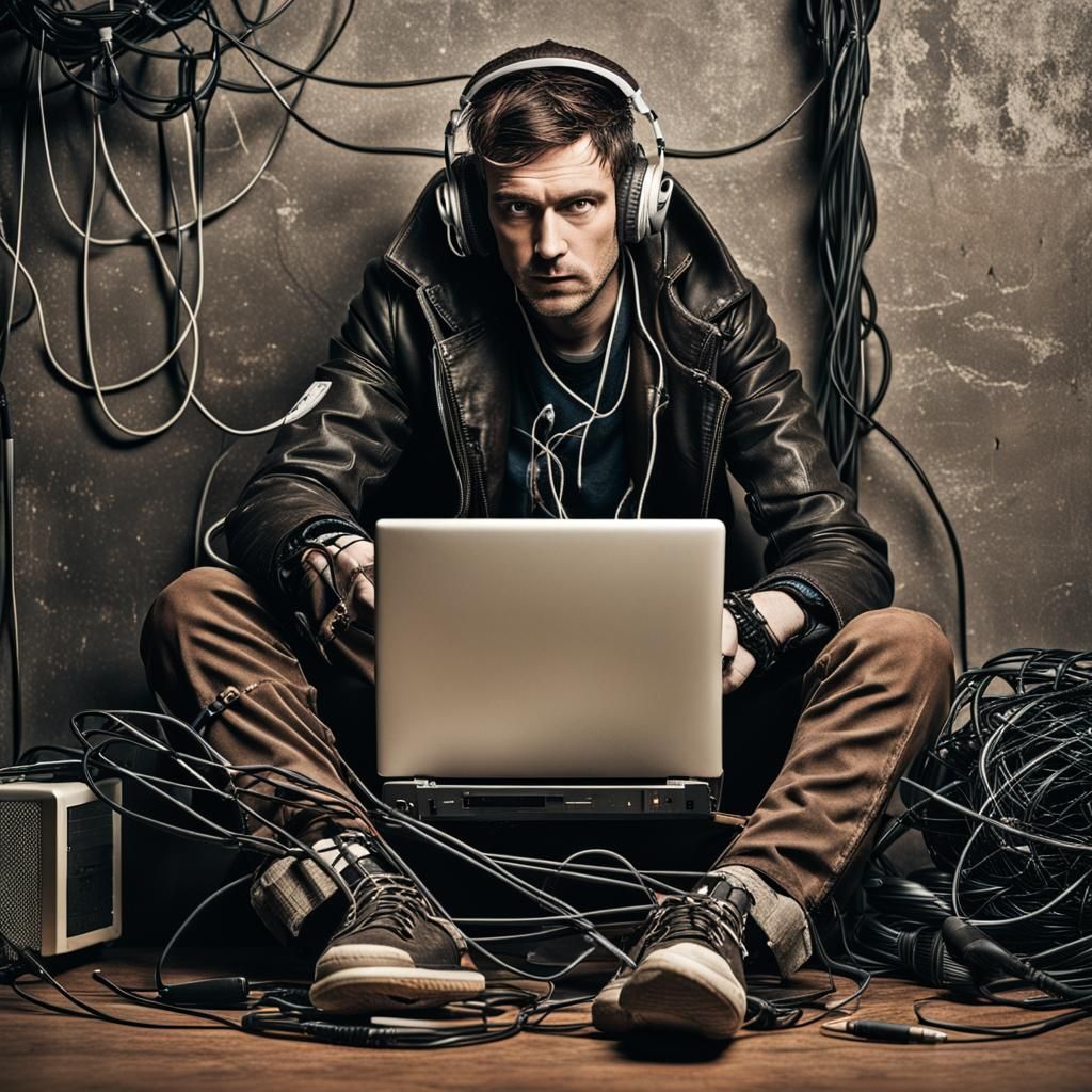 Vintaged Futurist Gadgets Surround Cyberpunk Gentleman