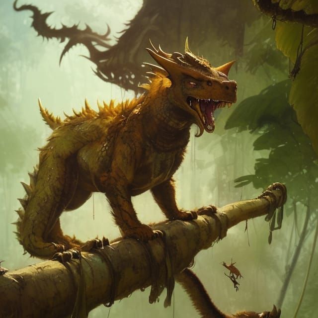 Cute Jaguar Dragon Hybrid in Jungle Detail