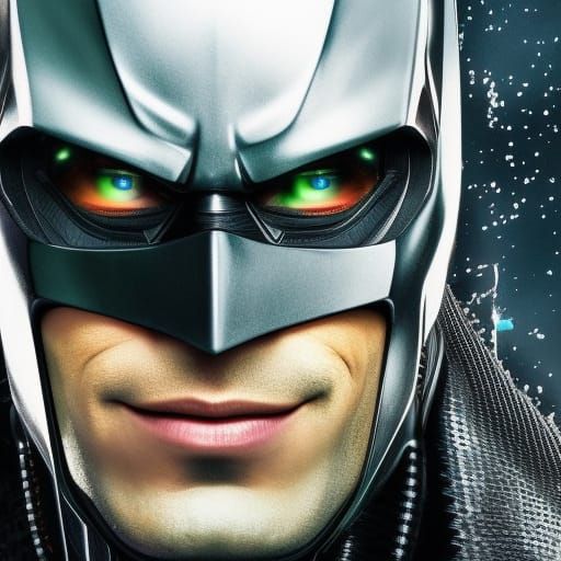 Hyperrealistic Colorful Laughing Batman in Futuristic Style