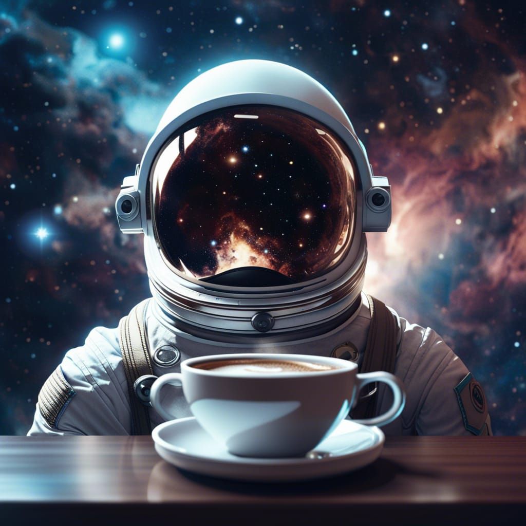 Astronaut Barista in Space Coffee Shop
