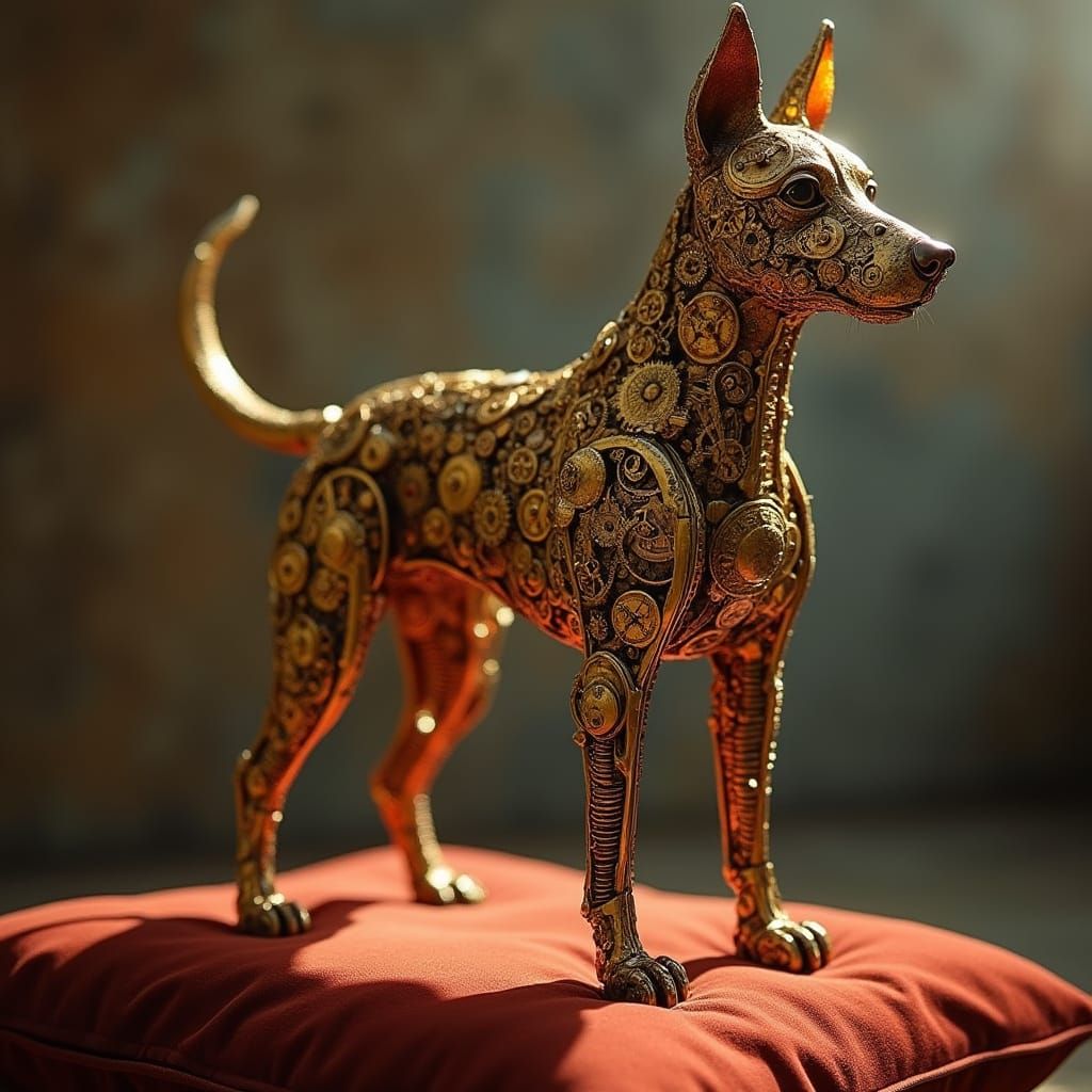 Clockwork Canine in Elegant Steampunk Attire