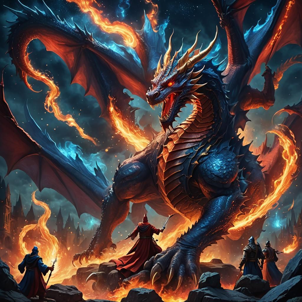 Dragon and Wizard Clash in Ethereal Fantasy Art