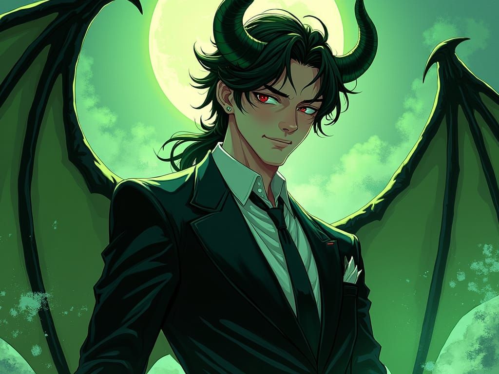 Lucifer as Anime Key Visual in Black and Green