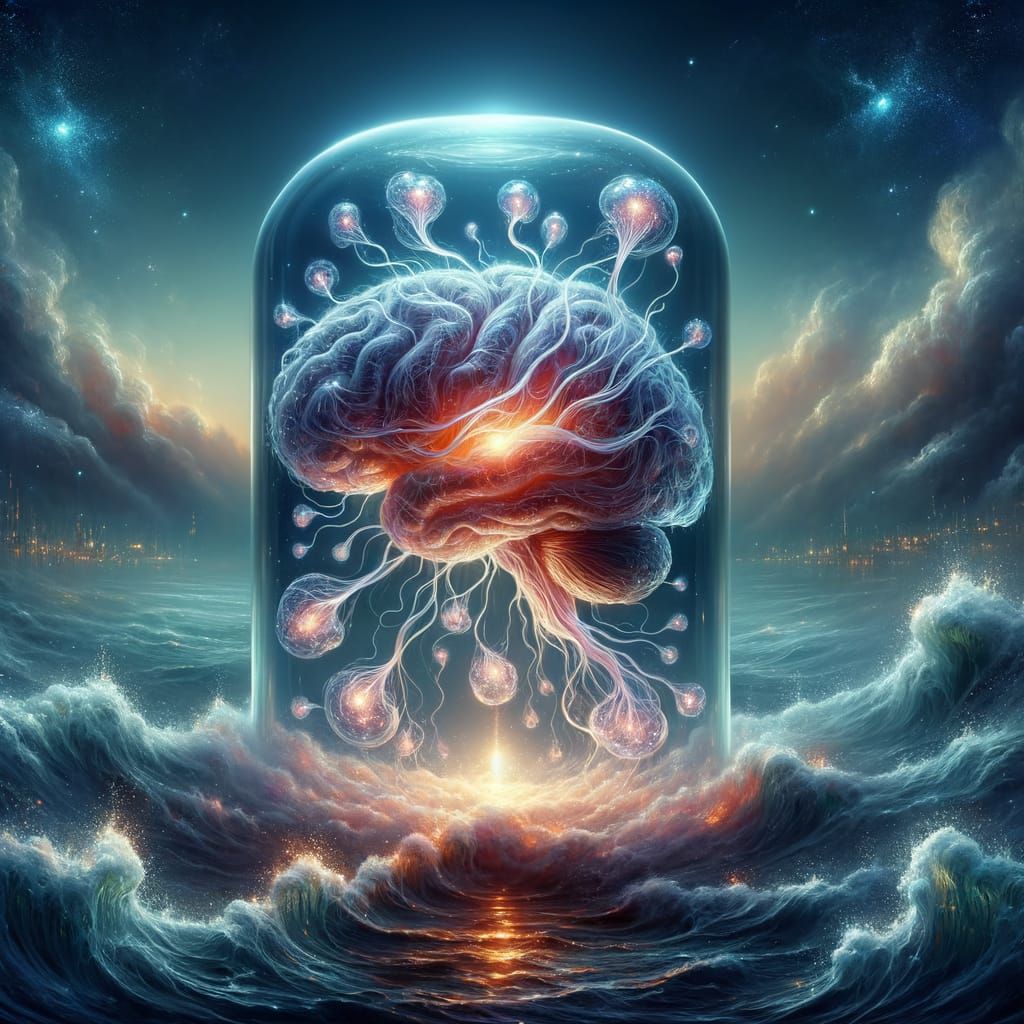 Ethereal Brain Entity in a Glass 'A' Enclosure