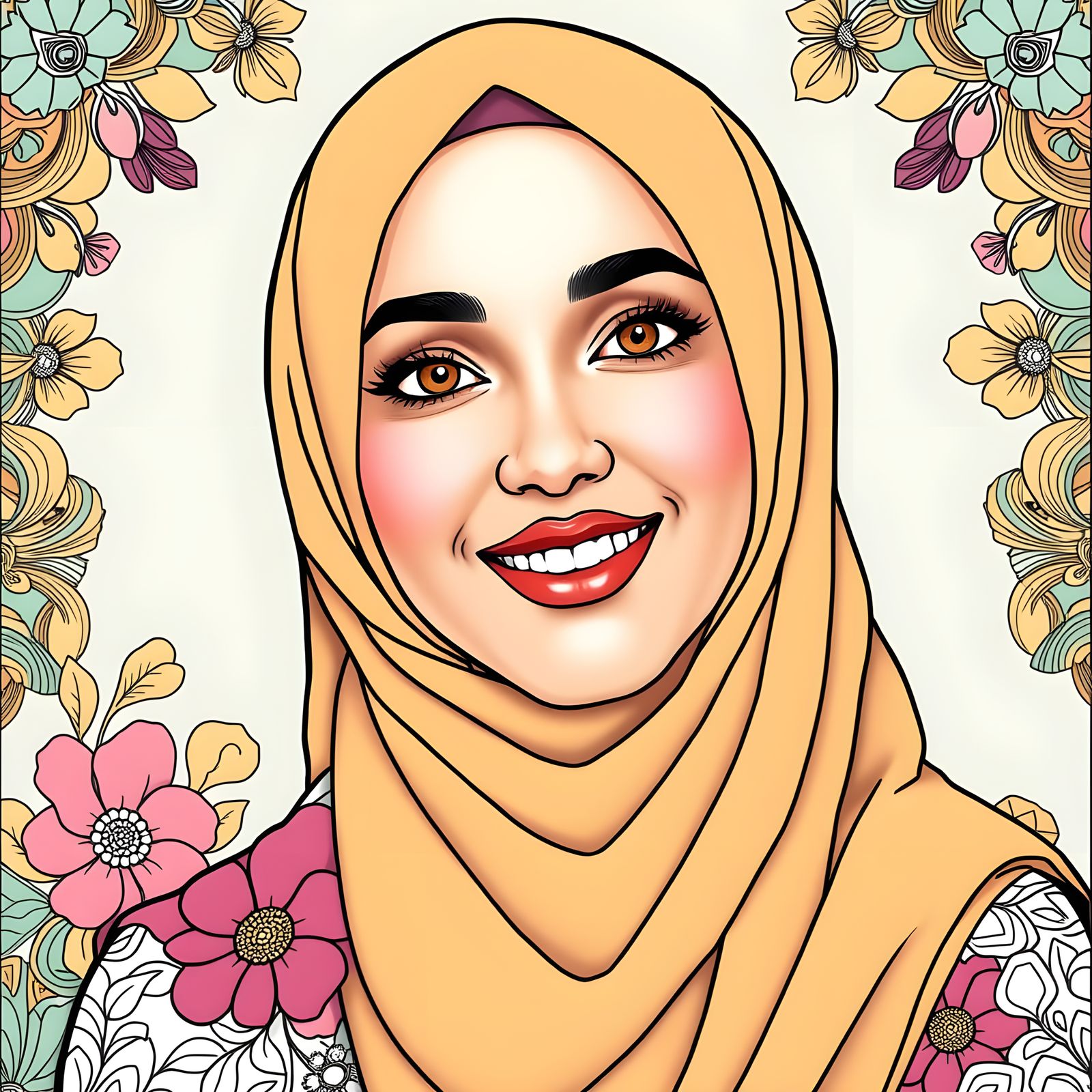 Elegant Hijabi Woman Portrait for Coloring Books