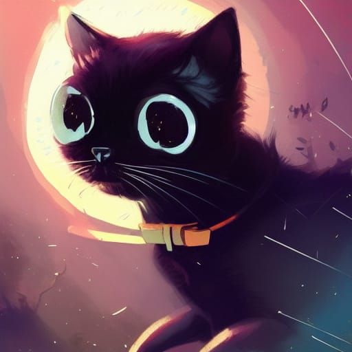 Cute Black Cat Trapped in Pickle, Ghibli Style