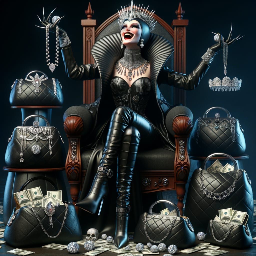 Leather Clad Queen on Throne Laughing