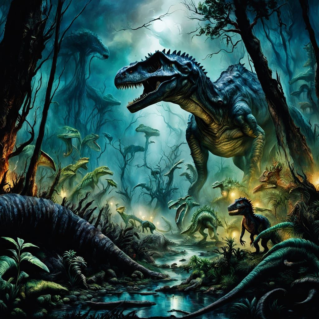 Cretaceous Forest Engulfed by Tornado in Watercolor Style