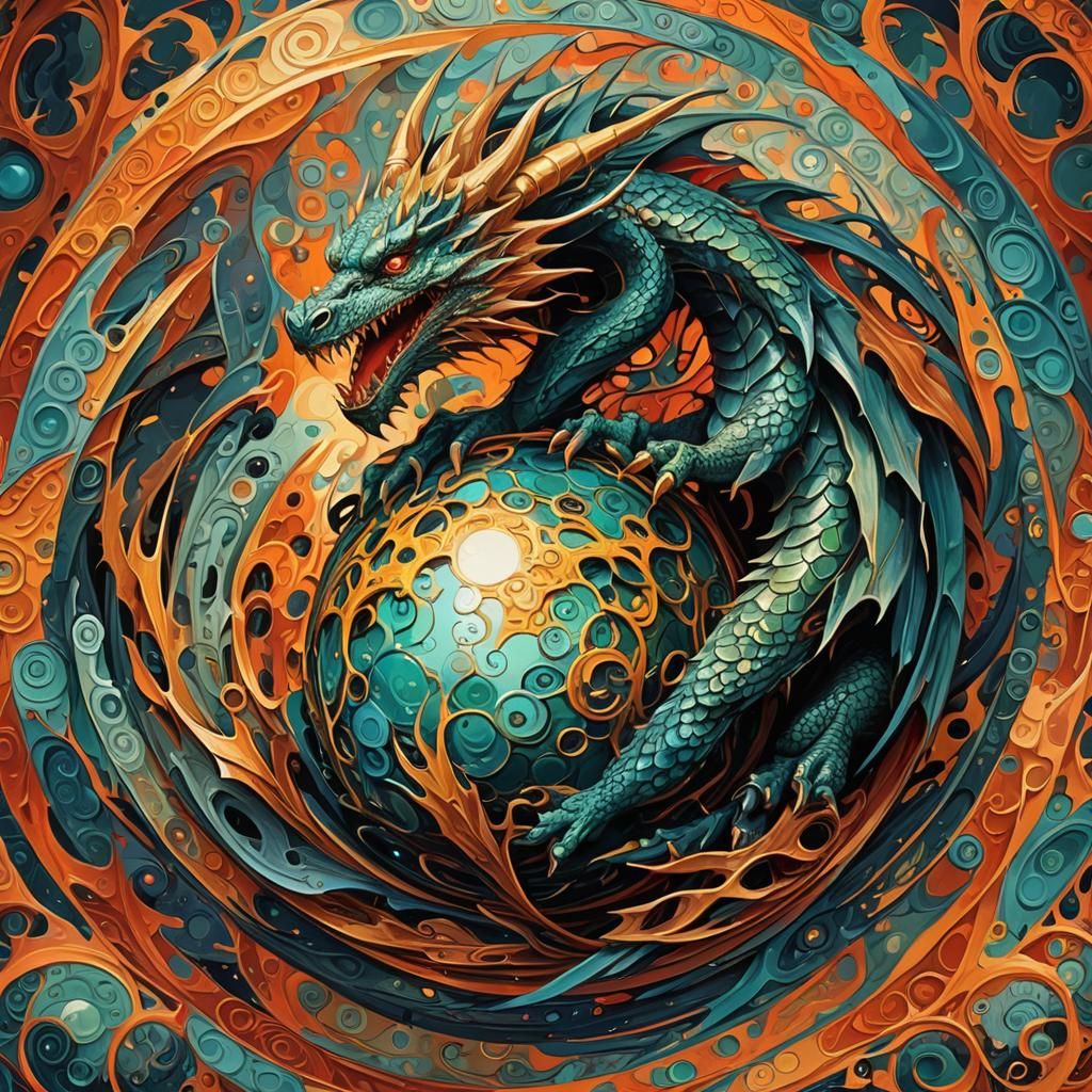 Abstract Dragon Sphere with Complementary Colors