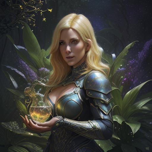 Beautiful Blonde Woman Portrait Under Starry Night