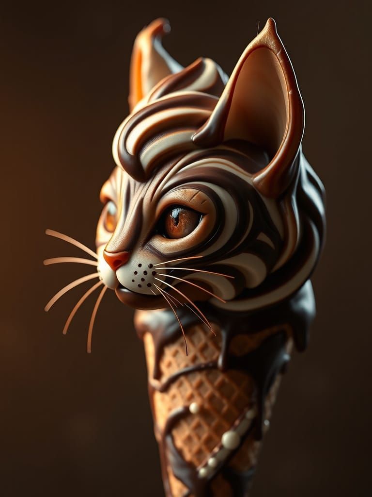 A cat made from a Chocolate Ripple ice cream cone