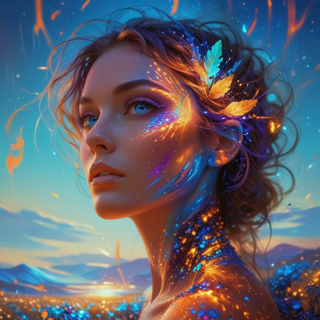 Neon Art: Turquoise and Purple Portrait