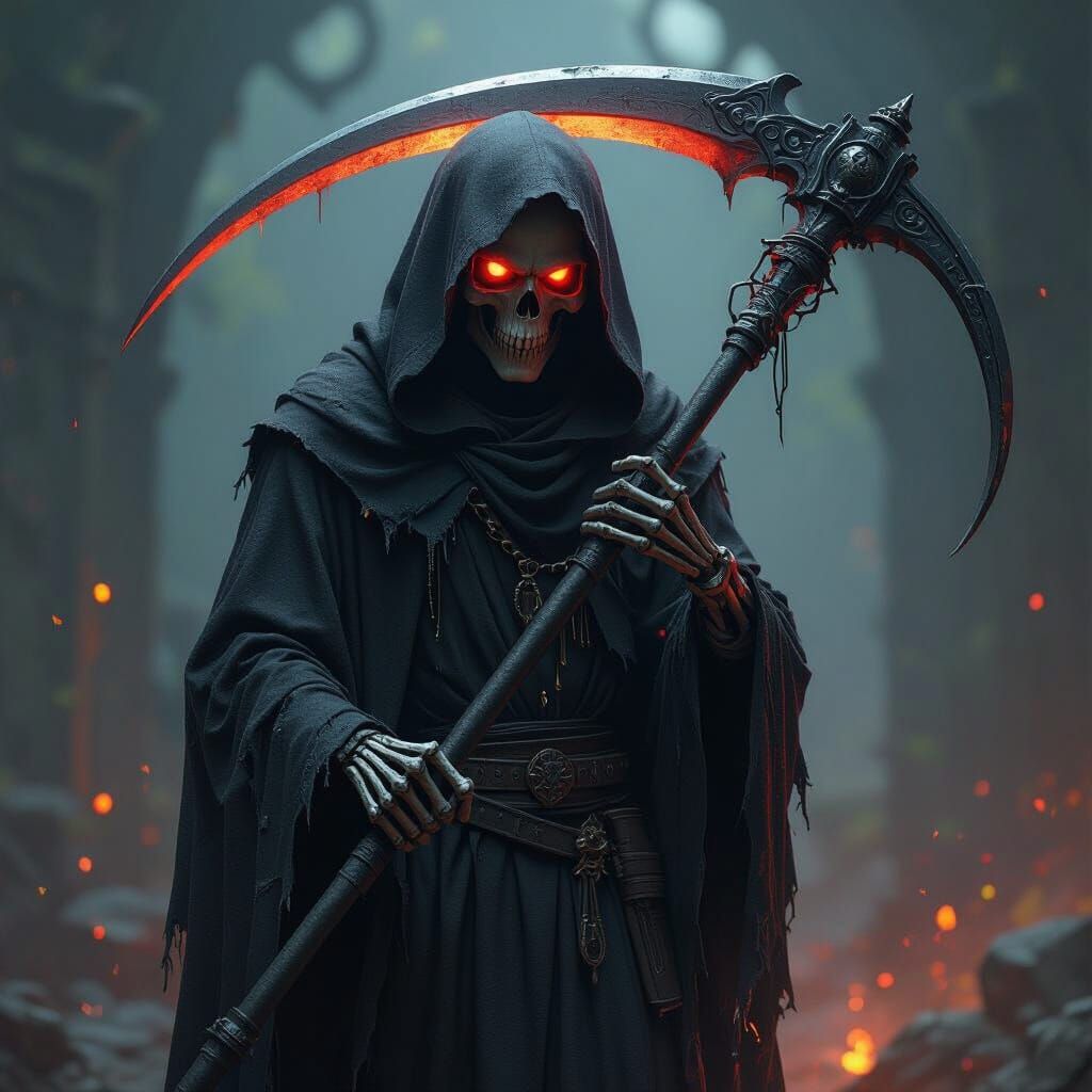 Grim Reaper with Motor Scythe in Dark Fantasy Style
