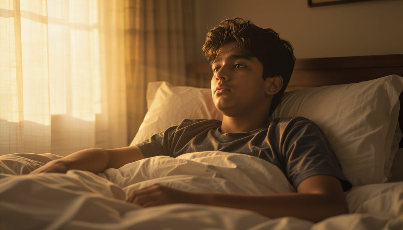 Teenage Boy's Early Awakening in Golden Light