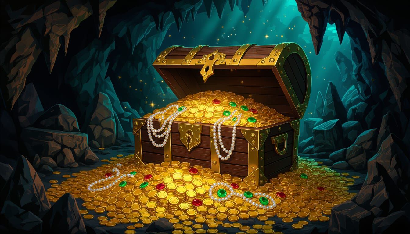 Pirate Treasure Cave with Gold Doubloons