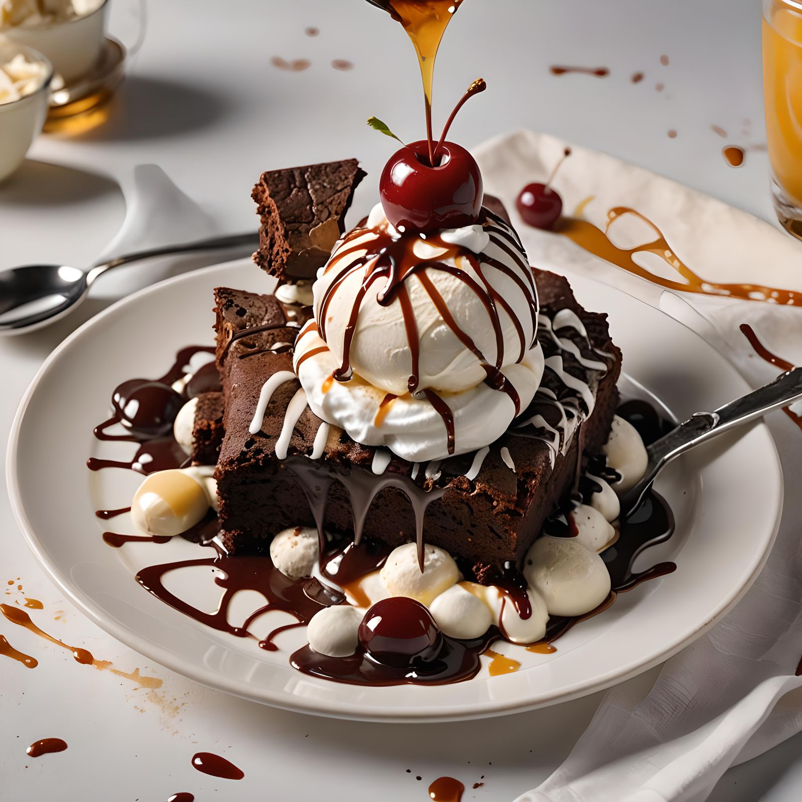 Realistic Close-Up of Chocolate Brownie Sundae