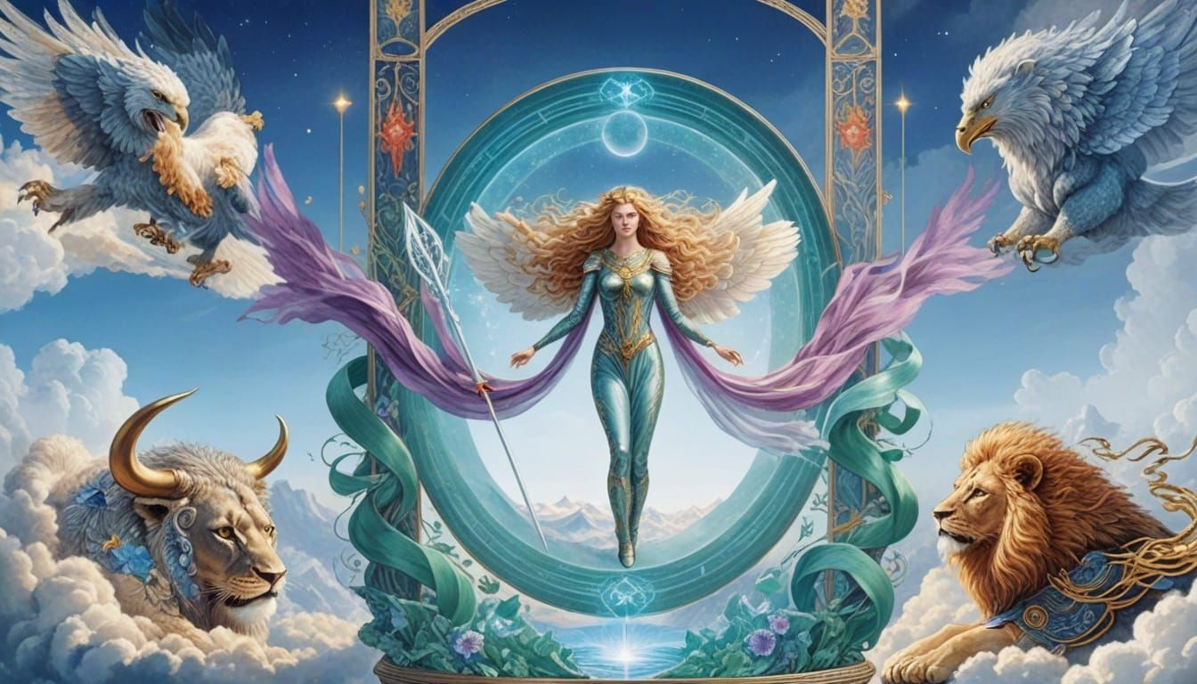 Tarot Card The World with Majestic Creatures