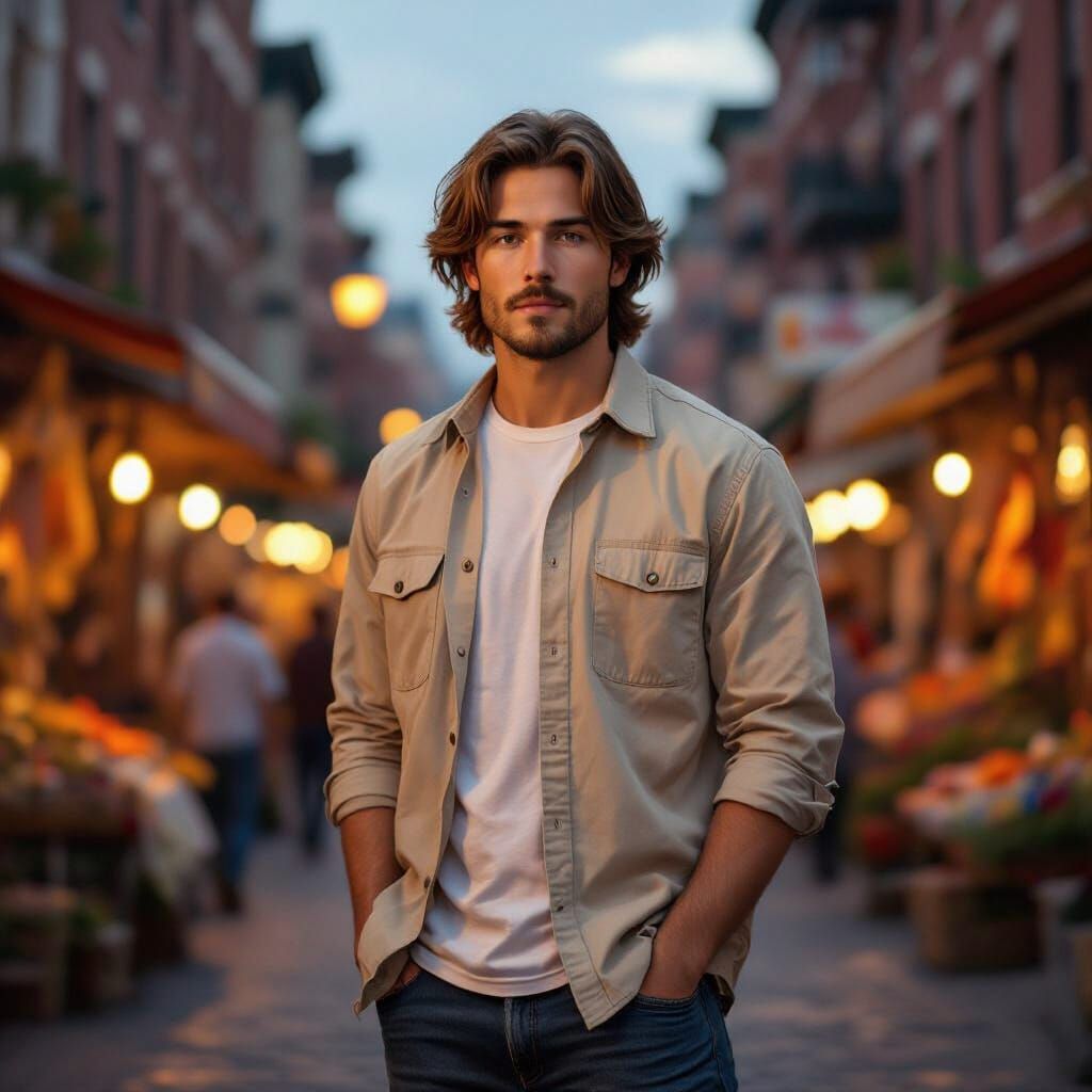 Hyperrealistic Portrait in Vibrant Market Scene