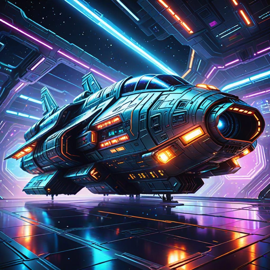 Sci-Fi Spaceship in Digital Art Style