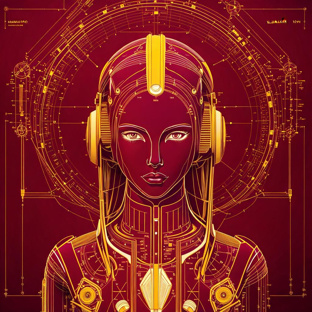Detailed Blueprint of Futuristic Female Figure