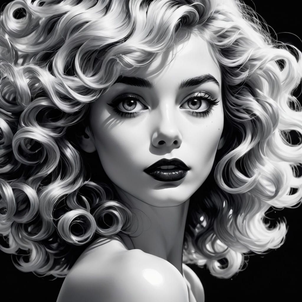 Bold Portrait of a Woman's Face in High-Contrast Black-and-W...