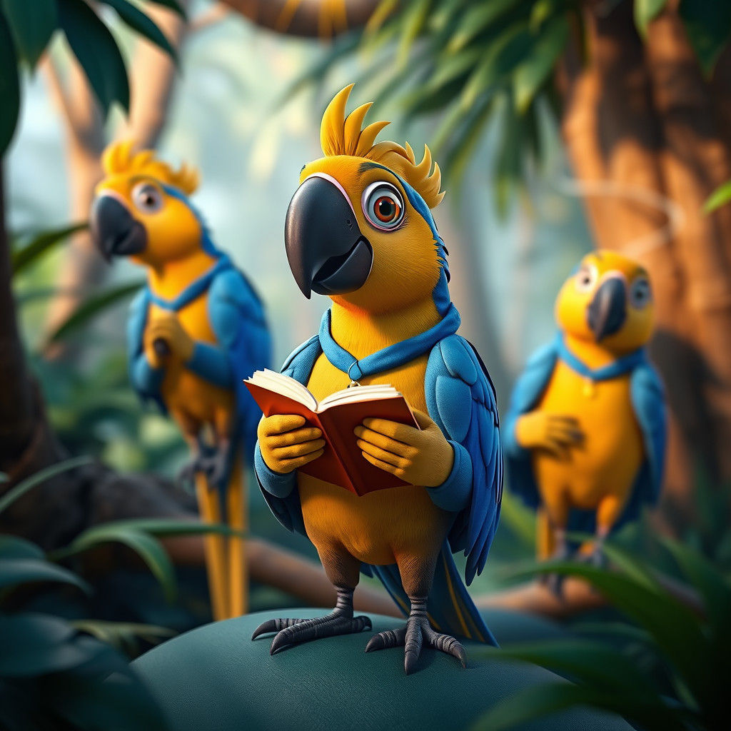 Vibrant Blue Parrot Embarks on Adventure in Jungle Wonderlan...