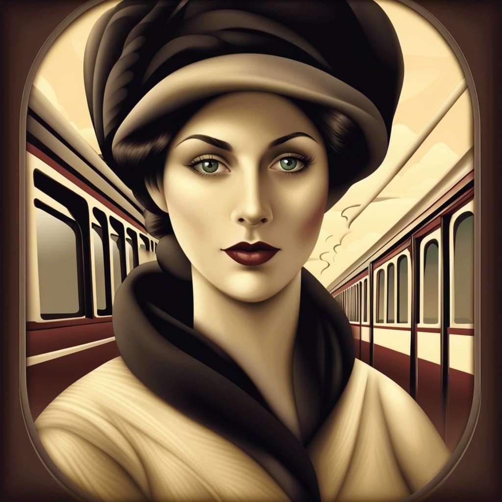 Beautiful Woman with Trolley Car in Surreal Vector Art