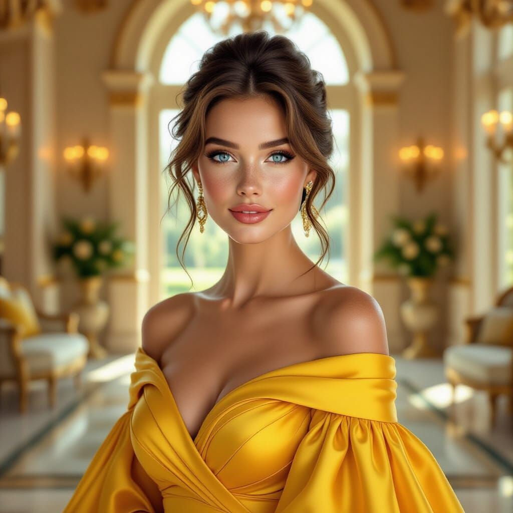 Woman in Yellow Gown Portrait, Realistic Style