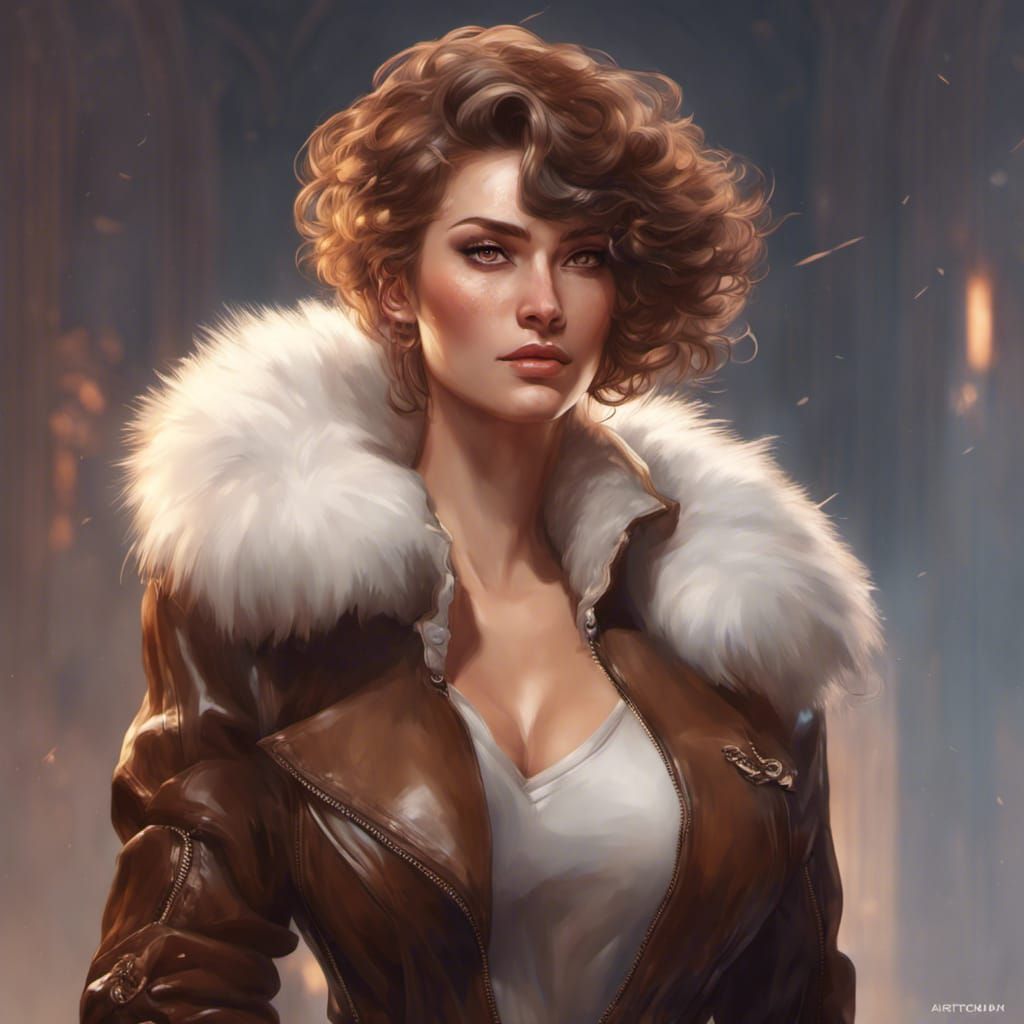 Graceful Woman with Short Curls in Detailed Portrait