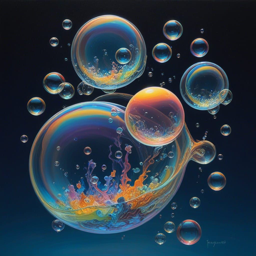 Iridescent Soap Bubbles Float in a Dreamlike Night