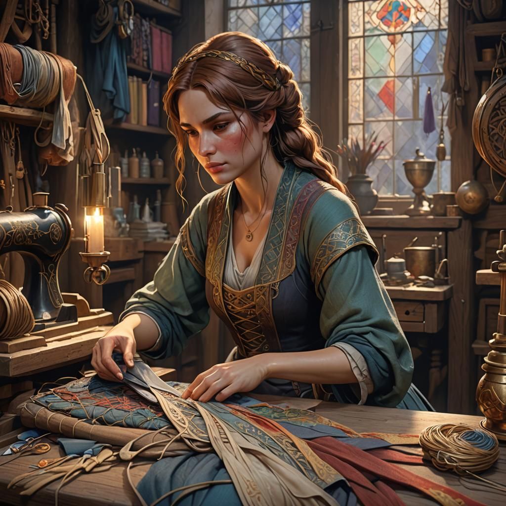 Medieval Weaver Portrait in Hyperdetailed Style