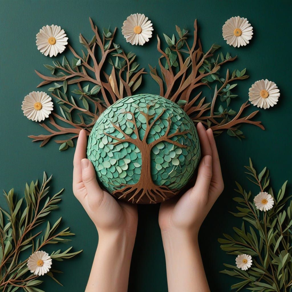 Layered Hands Reach for Radiant Hope in Whimsical Earthy Sce...