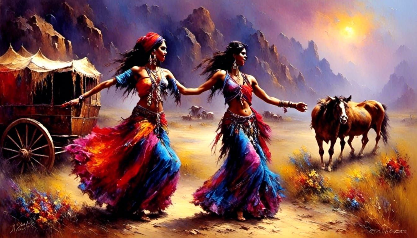 Enchanting Gypsy Dancer with Wagon