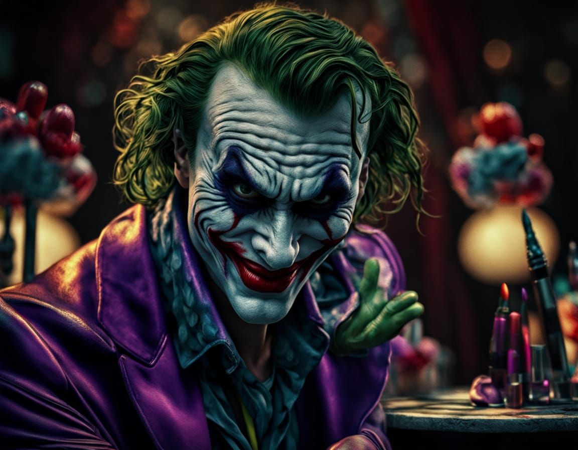 The Joker Applying Lipstick in Comic Book Style