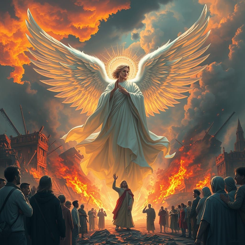 Angel Unites Racial Harmony Amidst War-Torn Skies in Vibrant...