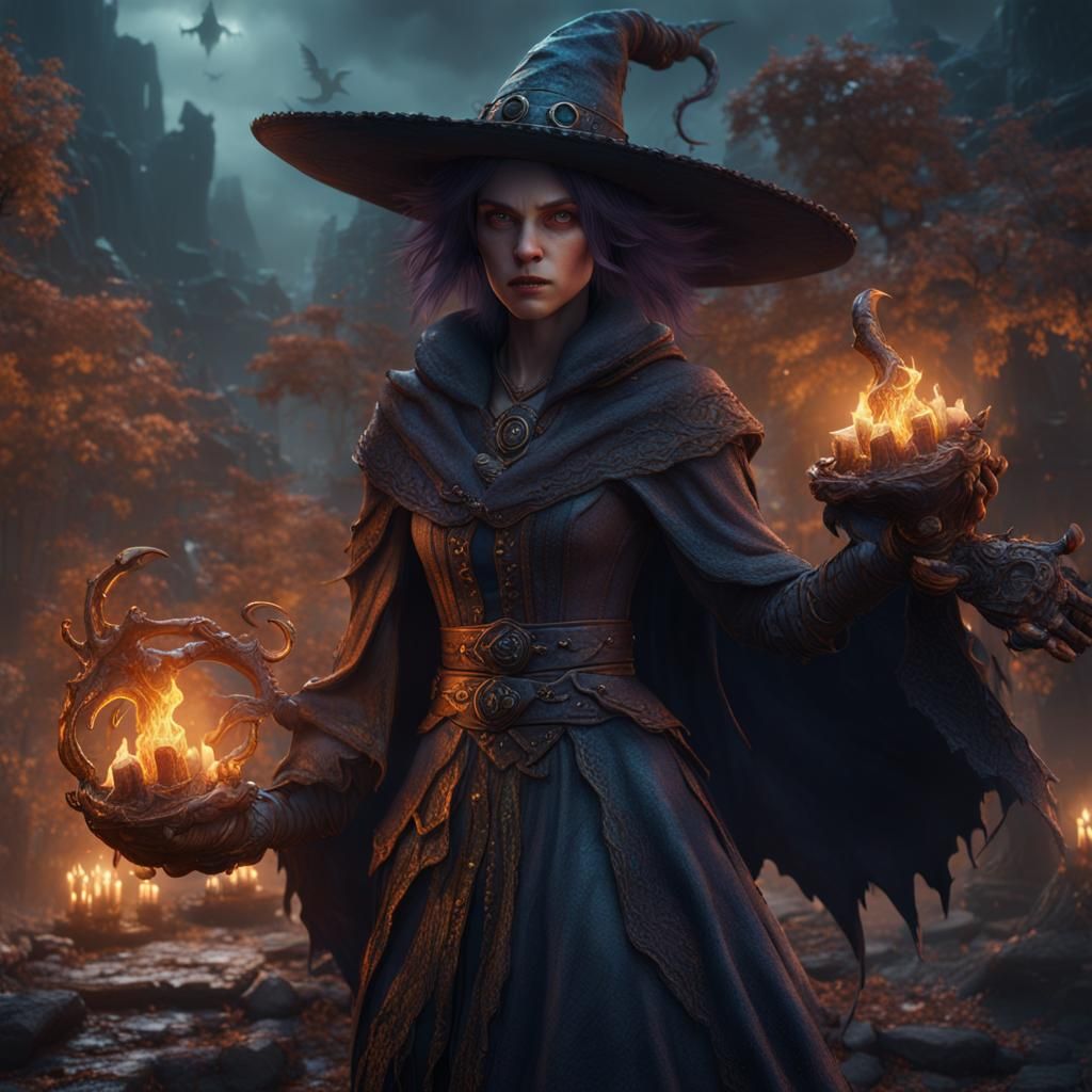 Detailed Witch Matte Painting in Deep Color