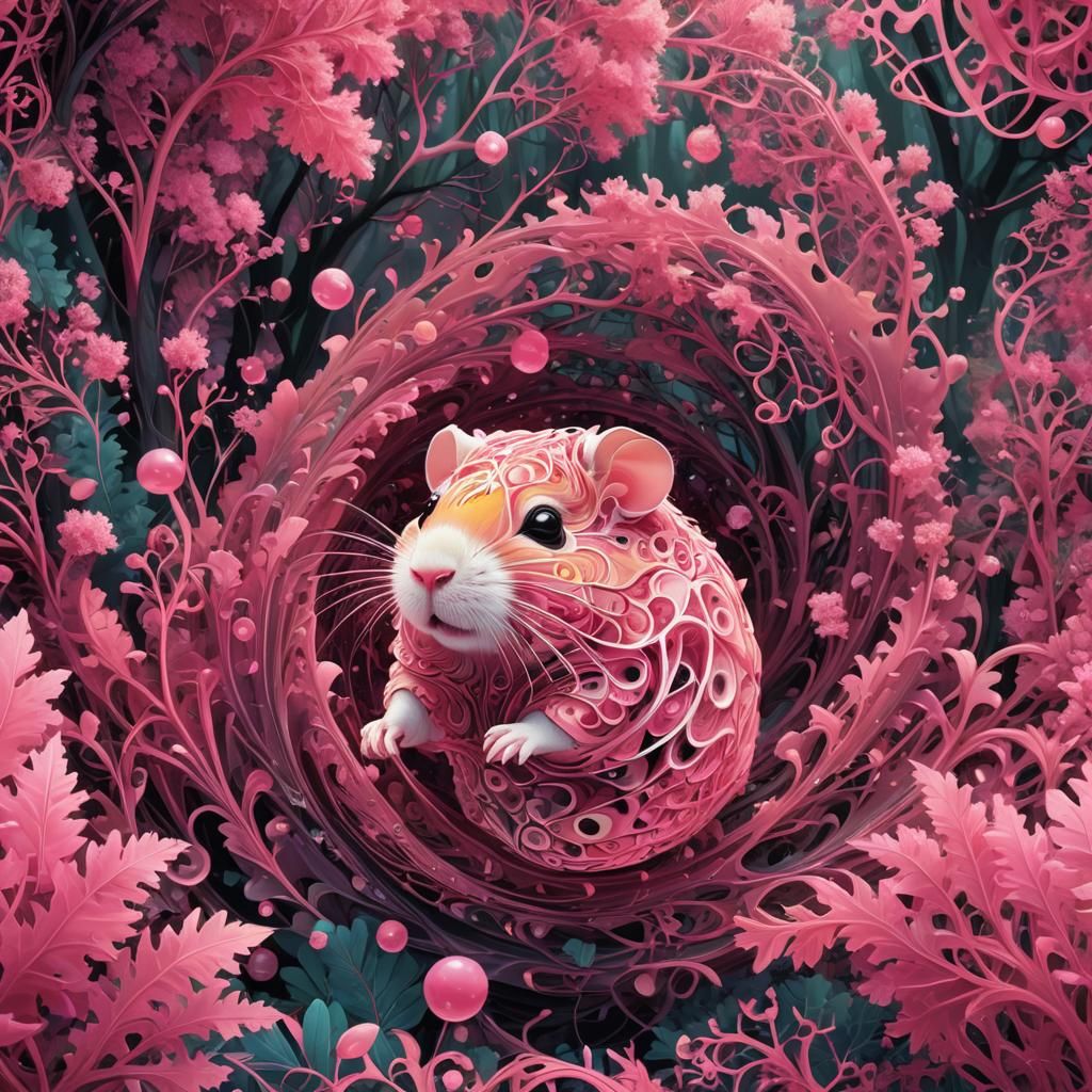 Hamster in Pink Forest: Psychedelic Digital Art