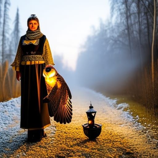 Mystical Ukrainian Molfar in Evening Garden