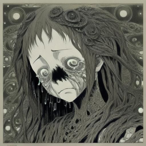 Sad Anime Girl Portrait in Manga Horror Style