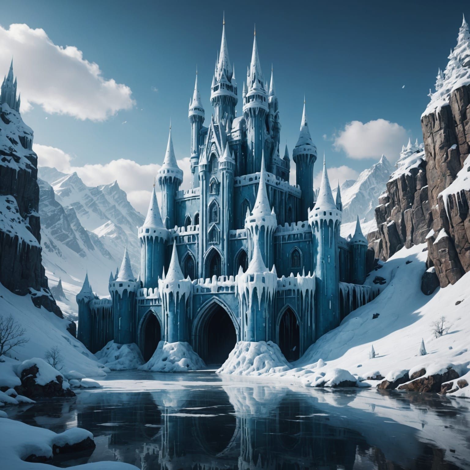 Ice Castle Close-Up in Snowy Landscape